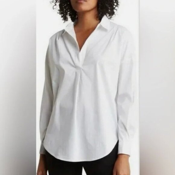 M Magaschoni White Poplin Collar Split Neck Long Sleeve Oversized Shirt L - Picture 1 of 9